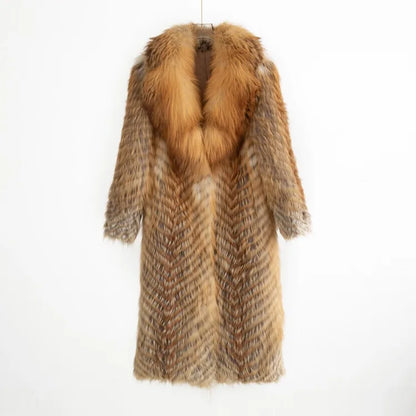Lady Clothes Long Real Fur Coat Women Natural Silver Fox Autumn Warm Female Fox Parkas high Quality Outwear