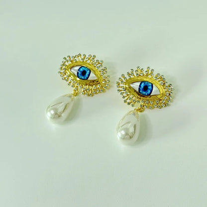 Fashion Pendant Earrings New Retro Surreal Art Abstract Unique Personality Evil Eye Shiny Crystal Earrings Exaggerated Jewelry