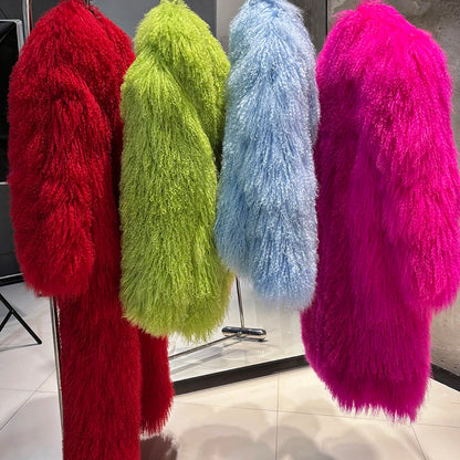 YOLOAgain 2025 Winter Warm Turn-Down Collar Real Mongolia Sheep Fur Jacket Long Women Plus Size 6XL Outerwear