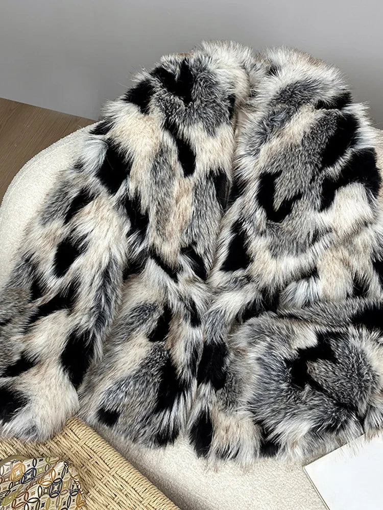 Women's Fur Coat Lapel Panelled Oversized Winter Warm Jacket Autumn Female Long Sleeve Loose Short Tops Chic Lady...