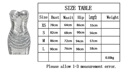 Sexy Strapless Ruched Sequins Mini Dress Women Sliver Sleeveless Backless Folds Bodycon Dresses Celebrity Evening Party...