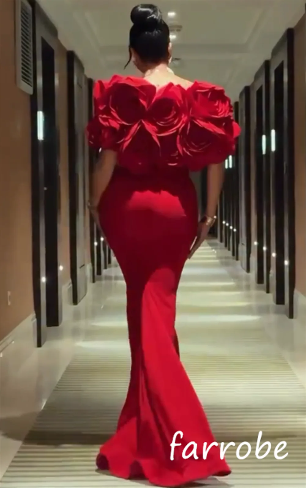Customized High Quality Jersey Flower Pleat Trumpet Off-the-shoulder Long Dresses Bespoke Occasion Matching