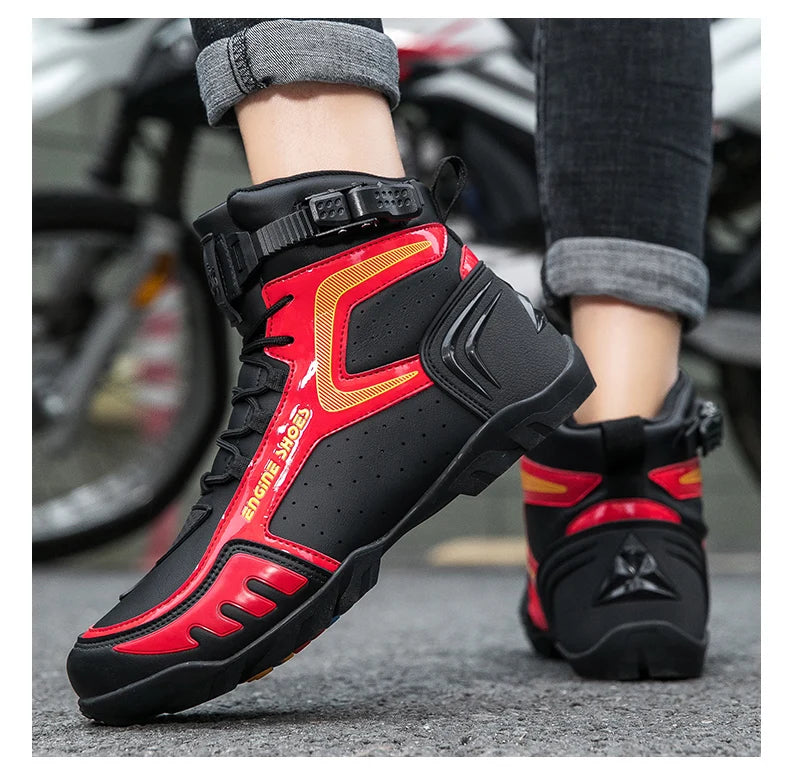 Men Mountain Riding Shoe Outdoor Buckle Casual Shoes Couple's Style Women High Top Motorcycle Shoes Fashionable Motorcycle Shoes - Kimlud