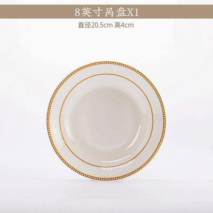 2025 New Jingdezhen Dishes Tableware Free Combination Household High-grade Bone China Tableware Housewarming Relief Rose