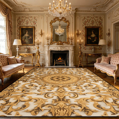 Luxury French Rococo Style Golden Carpet for Living Room Decoration Home Large Area Rugs Dining Room Bedroom Non-slip Floor Mat