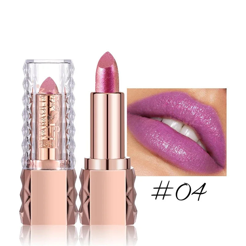Pink Luxurious Metallic Glitter Lipstick Lasting Waterproof Shimmery Pearl Sparkling Hydrating Lipstick Women Makeup Cosmetic