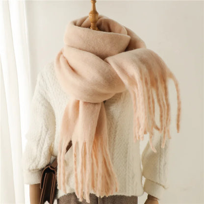 2025 Women Scarf Winter Warm Thick Shawl Wraps Fashion Solid Color Pashmina Scarves Long Tassel Hijab Stoles Bufanda Cashmere - Kimlud