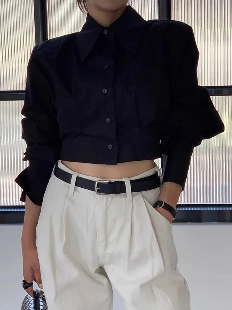 Zoki Korean Cropped White Shirts Women Back Lace Up Design Blouse Vintage Casual Long Sleeve Lady Elegant Hollow Out Spring Tops - Kimlud