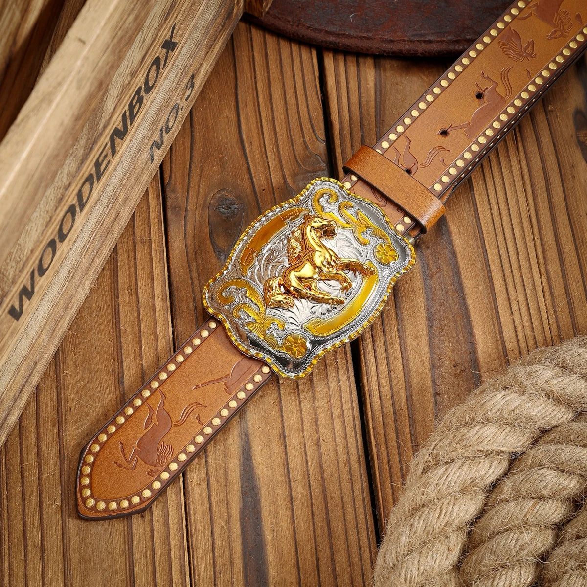 A Western-style buckle PU belt suitable for both men and women, and a unique retro casual belt (with perforated nails)