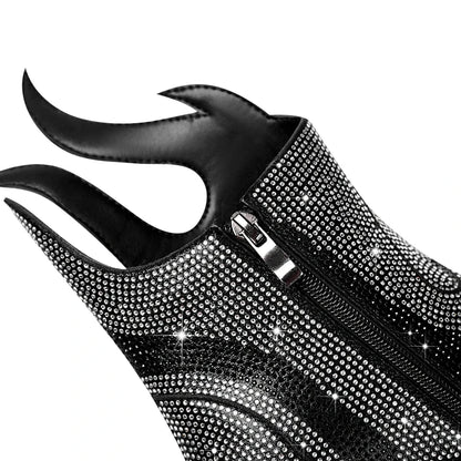 Women's new spring and autumn pointed fashion show rhinestone high heels, plus size zipper calf fashion boots