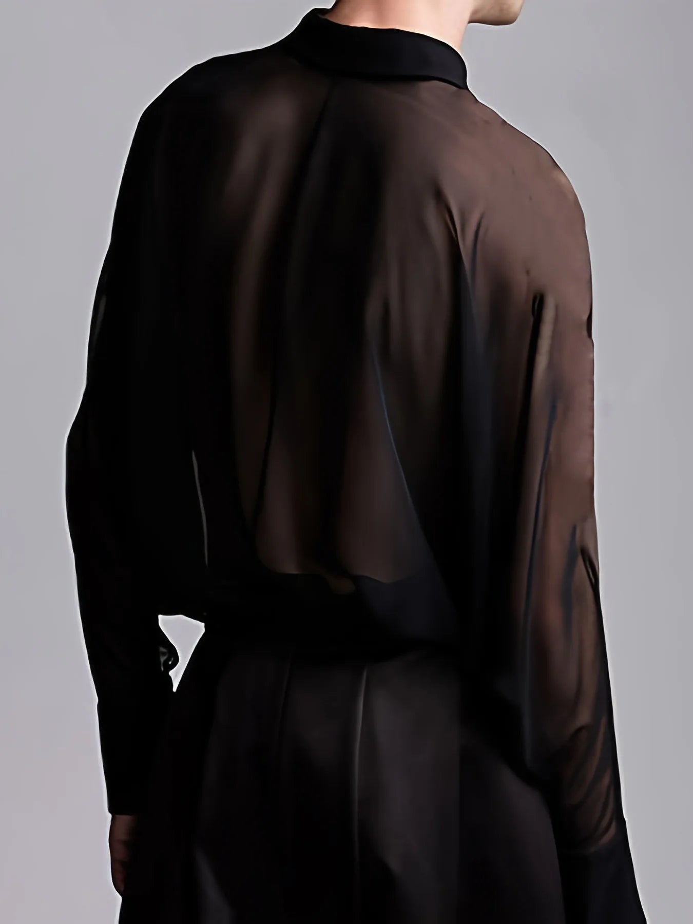 Men's Summer Black Thin See-through Clothes Men's Casual Shirt Breathable Blouse Night Bar Club Sexy Costume - Kimlud