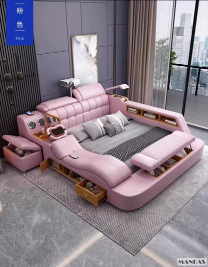 Linlamlim Luxury King Size Genuine Leather Bed / Tech Smart Bed / Multifunctional Ultimate Beds / Massage Bed with...