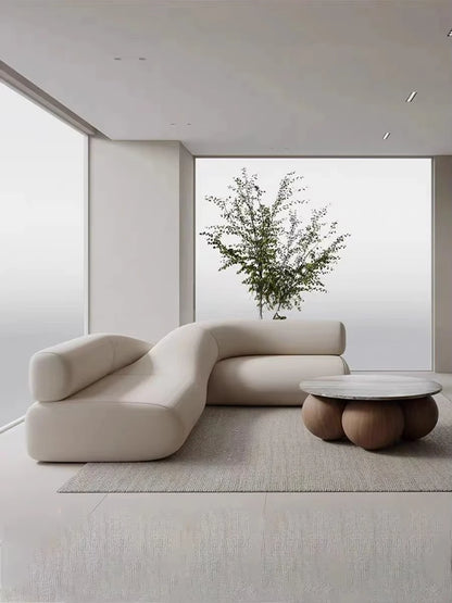 A Nordic simple cream swan flannel soft bag L-shaped solid wood sofa outdoor living room home lobby reception set