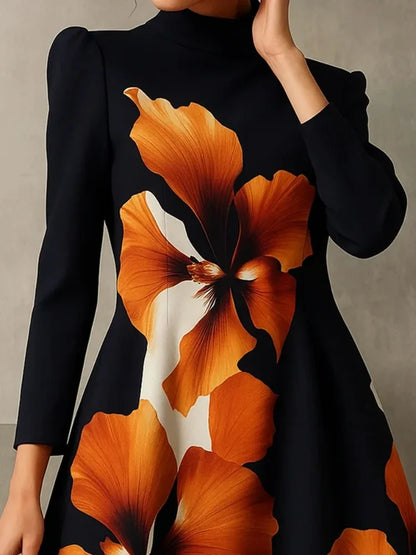 Yeezzi Women's Elegant Stand Collar A-Line Party Dress 2026 New Vintage Floral Printed Midi Dresses For Evening Office...