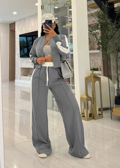 FAGADOER Fashion Sports 2 Pieces Set for Woman Long Sleeve Crop Top and Long Pants Matching Suit Female Streetwear...