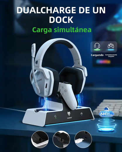 NUBWO G06 Wireless Headsets Gamer with Charging Station for Headset and PS5 Controller Gaming Headphones Long Battery Life