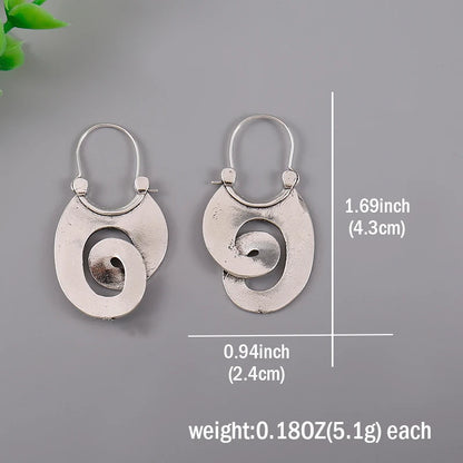 Gypsy Curl Metal Hoop Earrings for Women Jewelry Tribal Silver Color Hollow Spiral Winding Hanging Dangle Earrings - Kimlud