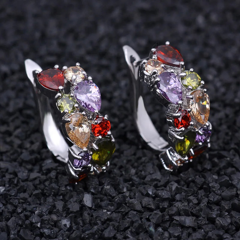 LXOEN 2022 Classic Semi-precious Stone Stud Earrings for Women Silver Color Round Studs Ear Jewelry brinco Gift bijoux