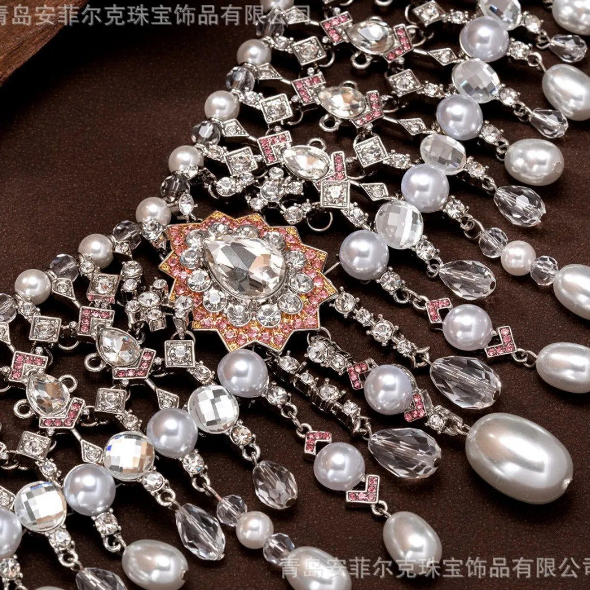 KEQIU Heavy industry imitation pearl tassel necklace, retro court Baroque style bridal dress, luxurious short necklace |...