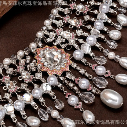 KEQIU Heavy industry imitation pearl tassel necklace, retro court Baroque style bridal dress, luxurious short necklace |...