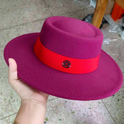 French felt hat Flat-top  Autumn and winter felt hats Letter accessories women's wide-brimmed hat sombrero fedora  sombrero