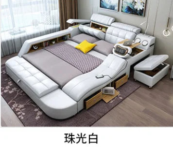 Hotsale Luxury Leather Smart Bed Multifunctional Bed Tatami King Size Platform Upholstered Fabric Soft Bed Storage Music Speaker