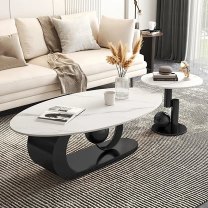 Italian Rock Plate Coffee Tables Living Room Luxury Oval Side Table Creative Wrought Iron Center Table Set Nordic Home...