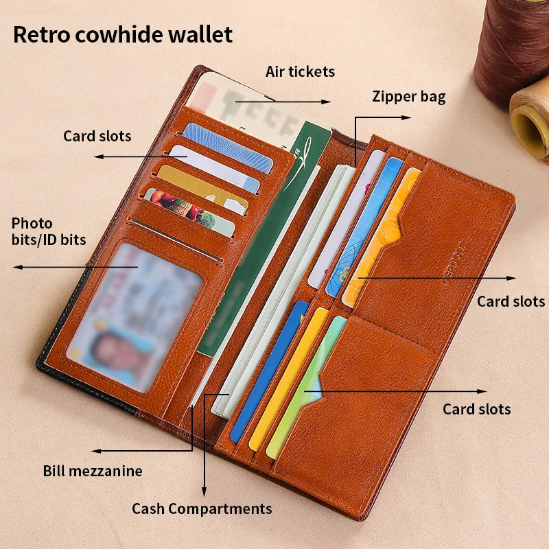 Wallet Men's Genuine Leather New Wallet Long Card Bag Storage Silver Foreskin Clip Hand-Held Bag Gift | Kimlud Mid Range...