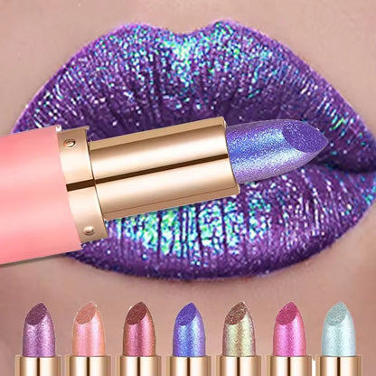 Metallic Violet Chameleon Lipstick Color Changing Matte Glitter Diamond Lipstick Waterproof Pearl Shine Lip Gloss Sexy...