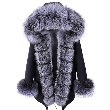 2023 Super Hot  Winter Jacket Hooded Long Overcoat Parkas Female Clothes Removable Real Fox Fur Collar Coats Woman