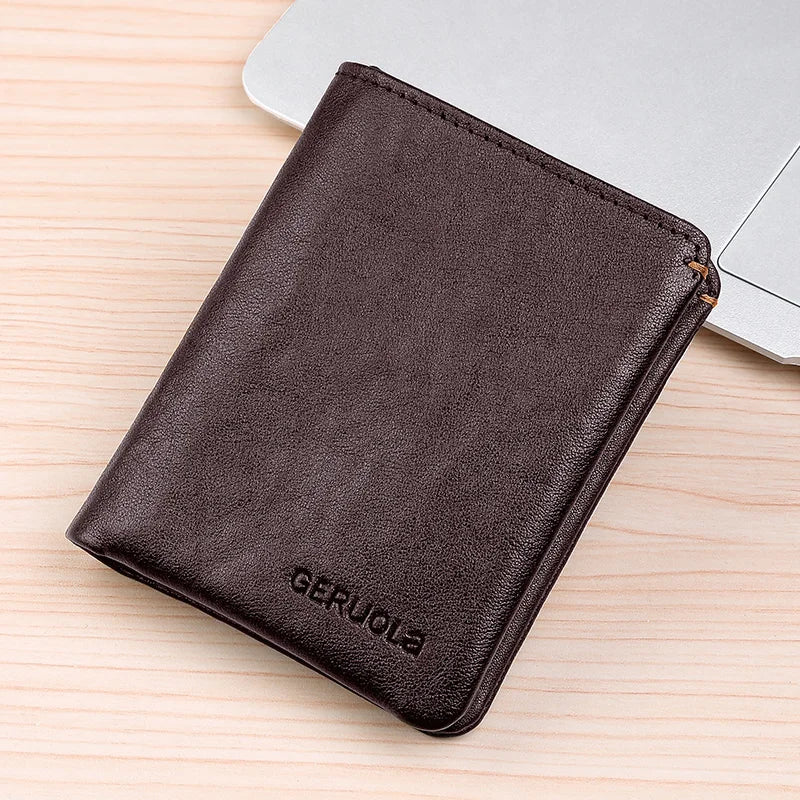 Plant Tanned Top Layer Genuine Cowhide Short Wallet RFID Blocking Large Capacity Card Slot Design ID Card Mirror Window...