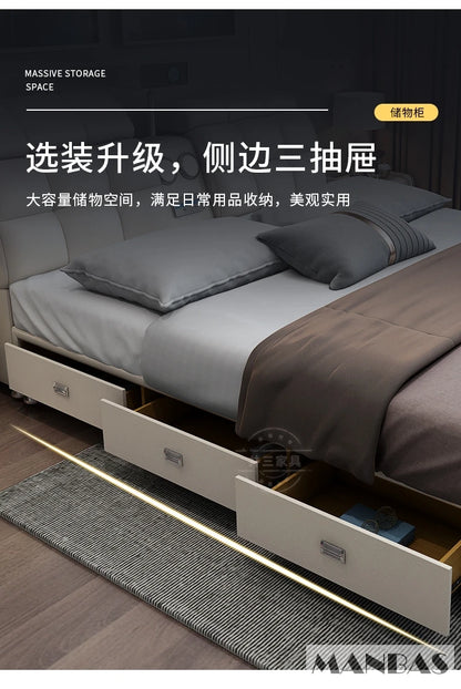 Linlamlim Ultimate Tech Smart Bed - Multifunctional Bedframe with Genuine Leather and Bluetooth Speaker, Drawers,...