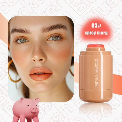 PAGE VINE Matte Blush Lips Cheeks 2-In-1 Highlighter Stick Longlasting Brightens Hydrating Natural Skin Creamy Blusher Makeup