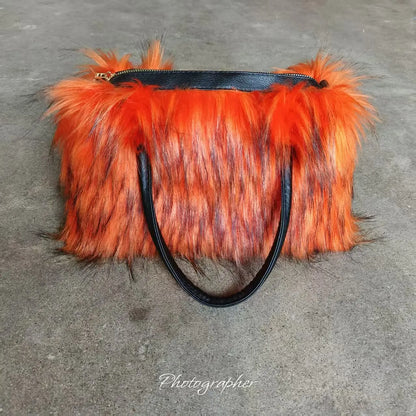 Autumn Winter Faux Fur Tote Bag For Women Rectangular Large Capacity Plush Handbags American Fashion High Street Crossbody Bags