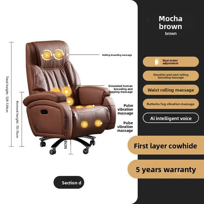 Electric Massage Boss Chair Heated Ventilated Gaming Chair Genuine Leather Executive Computer Seat Luxury Ergonomic Office Chair