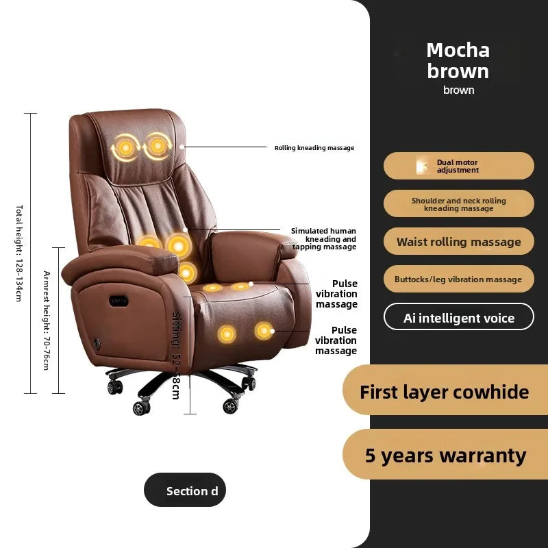 Electric Massage Boss Chair Heated Ventilated Gaming Chair Genuine Leather Executive Computer Seat Luxury Ergonomic Office Chair