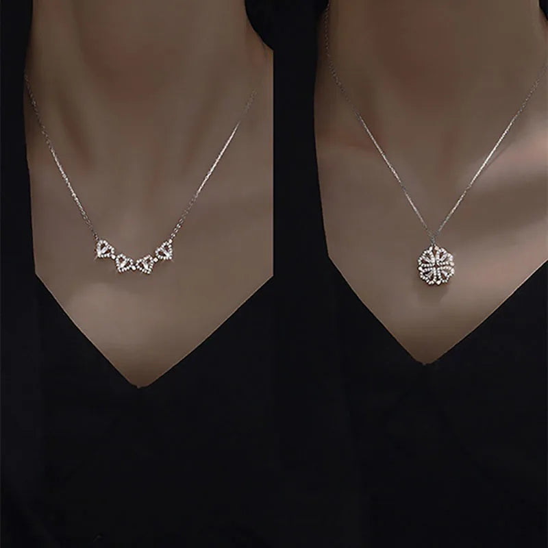 1pc Heart Shaped Four Leaf Clover Pendant Necklace Jewelry Zircon Women Love Clavicle Chain Gifts Openable ChokerJewelry