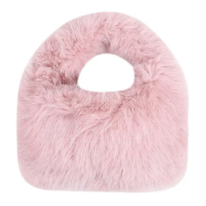 Winter Soft Plush Half Moon Bag Faux Fur Party Clutch Bag Lady Handbags Fluffy Female Winter Purse Casual Tote Bag Fashional Bag