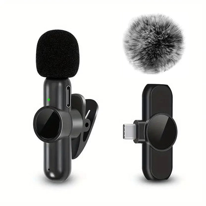 Wireless Lavalier Microphone With Windproof Cover Audio Video Recording Mini Mic For iPhone Android Mobile Phone Microphone - Kimlud