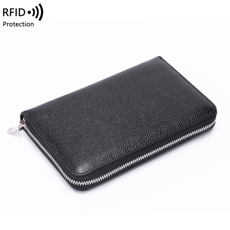RFID Anti-Theft Cowhide Leather Wallet, Brush Head Layer, Long Passbook Passbook Passbook, Large Capacity Clutch Bag |...