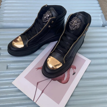 Zip decoration casual sneaker designer shoes for man luxury brand trainers running shoes high top sports casual ankle boots men - Kimlud