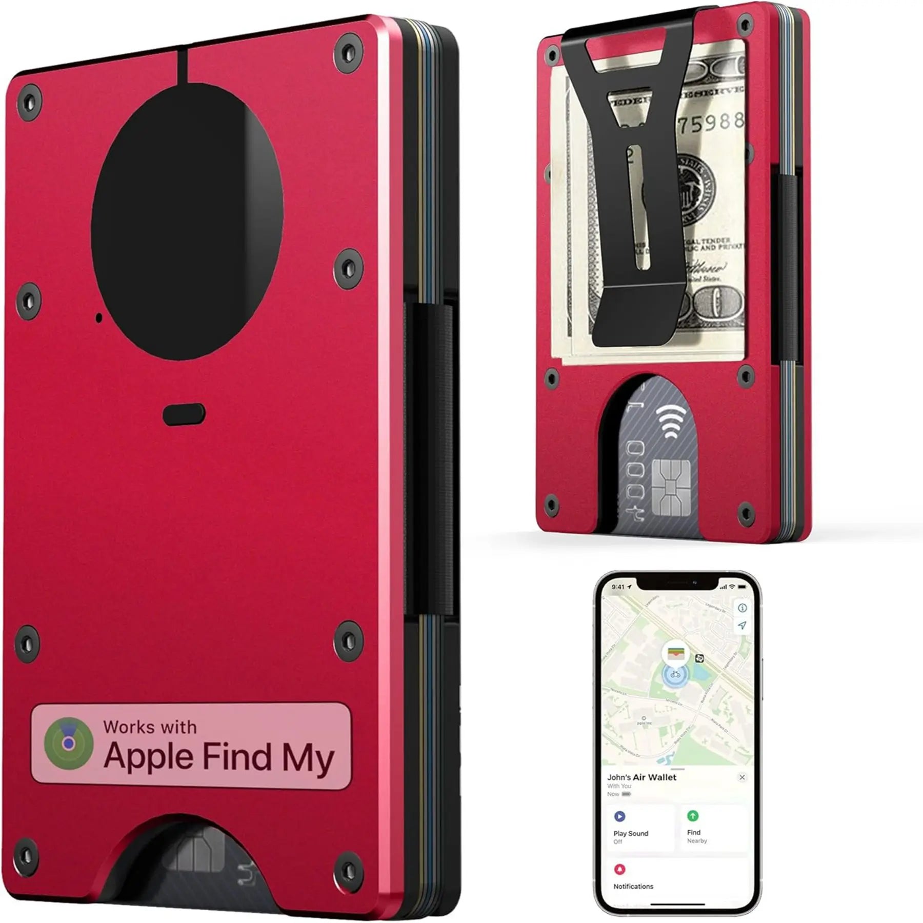 Wallet with Built in Airtag Chip, RFID Blocking Credit Card Holder,  Compatible with Find My iOS Only, Detachable Money Clip