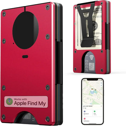 Wallet with Built in Airtag Chip, RFID Blocking Credit Card Holder,  Compatible with Find My iOS Only, Detachable Money Clip