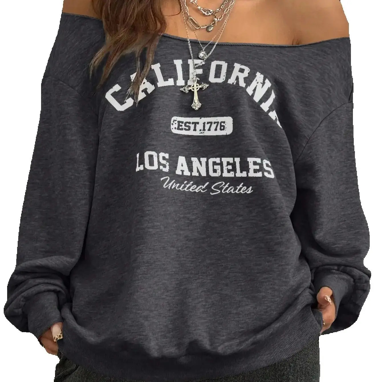Casual Basic Knitted Single Shoulder Loose Long Sleeve Grey Sports Shirt Long Top Comfortable Loose Fit Grey Knitwear