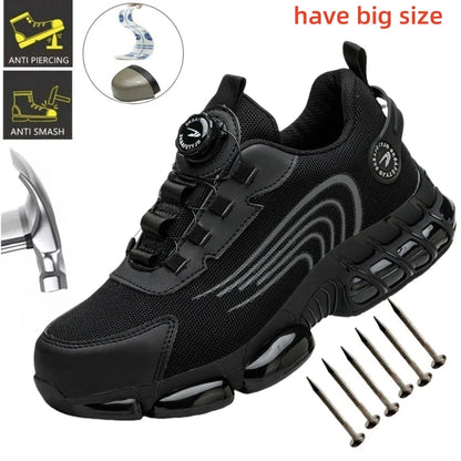 Big Size Men and Women Rotary Buckle Work Safety Shoes Men Air Soft Sole Lightweight Sneakers Protective Fashion Work Shoes