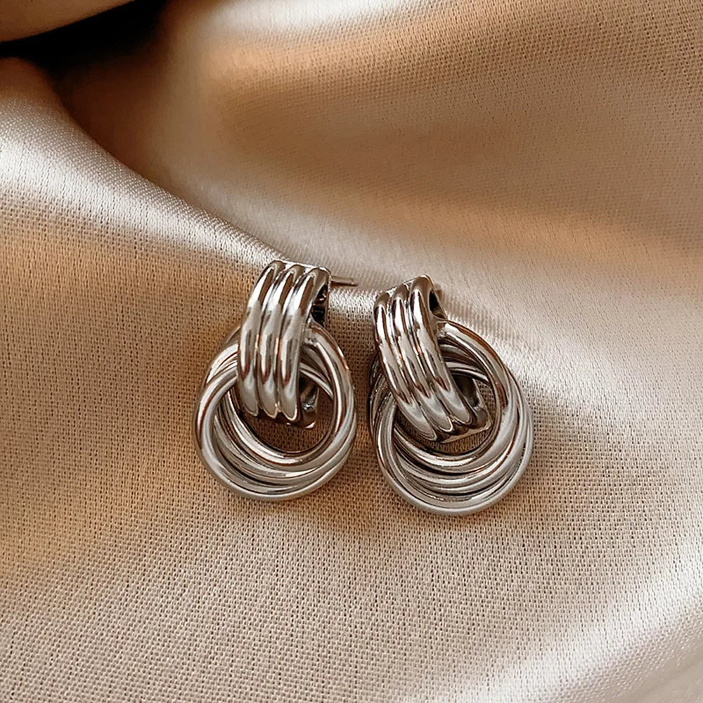 Unique Geometric Irregular Striped Large Ear Buckle Earrings for Women Creative Metal Gold Color Fan Shaped Earring...