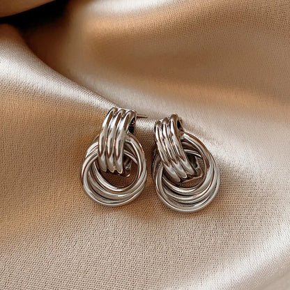 Unique Geometric Irregular Striped Large Ear Buckle Earrings for Women Creative Metal Gold Color Fan Shaped Earring...