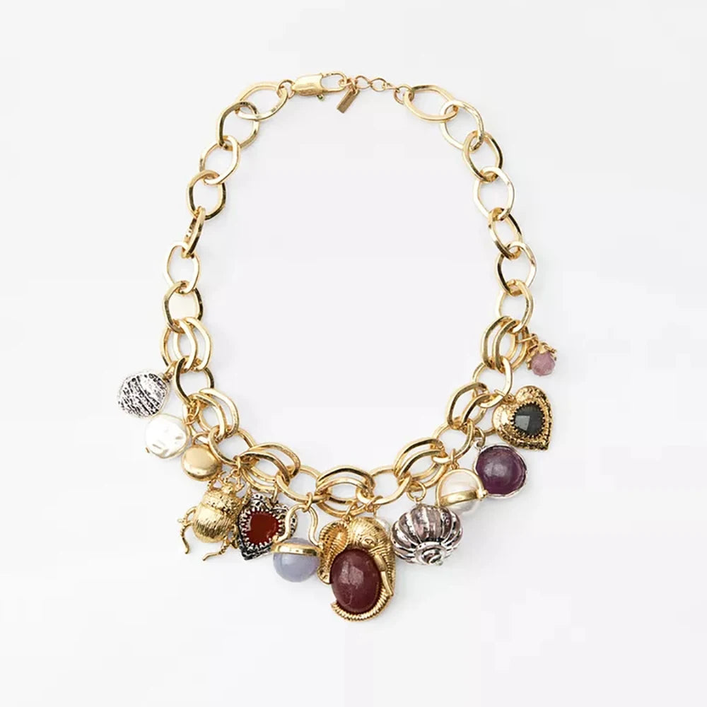 Best Lady ZAA Luxurious Animal Jewelry Pendant Necklace and Earrings Set, Bohemian Resin Gemstone Necklace, Party Jewelry