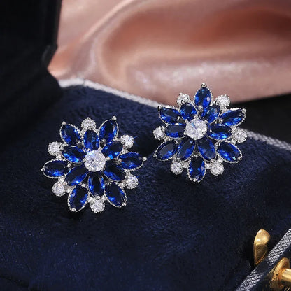 Cute Big AAAAA Bling Cubic Zirconia 925 Silver Needle Stud Earrings Fashionable Flower Earring for Women Jewelry Gift...
