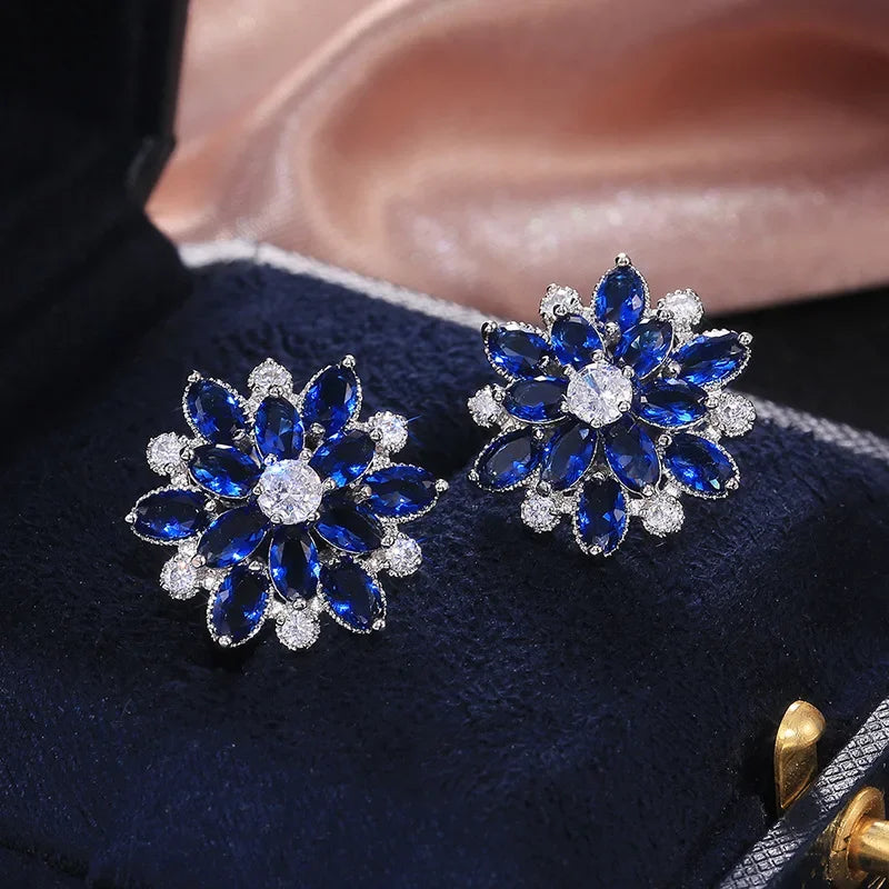 Cute Big AAAAA Bling Cubic Zirconia 925 Silver Needle Stud Earrings Fashionable Flower Earring for Women Jewelry Gift...